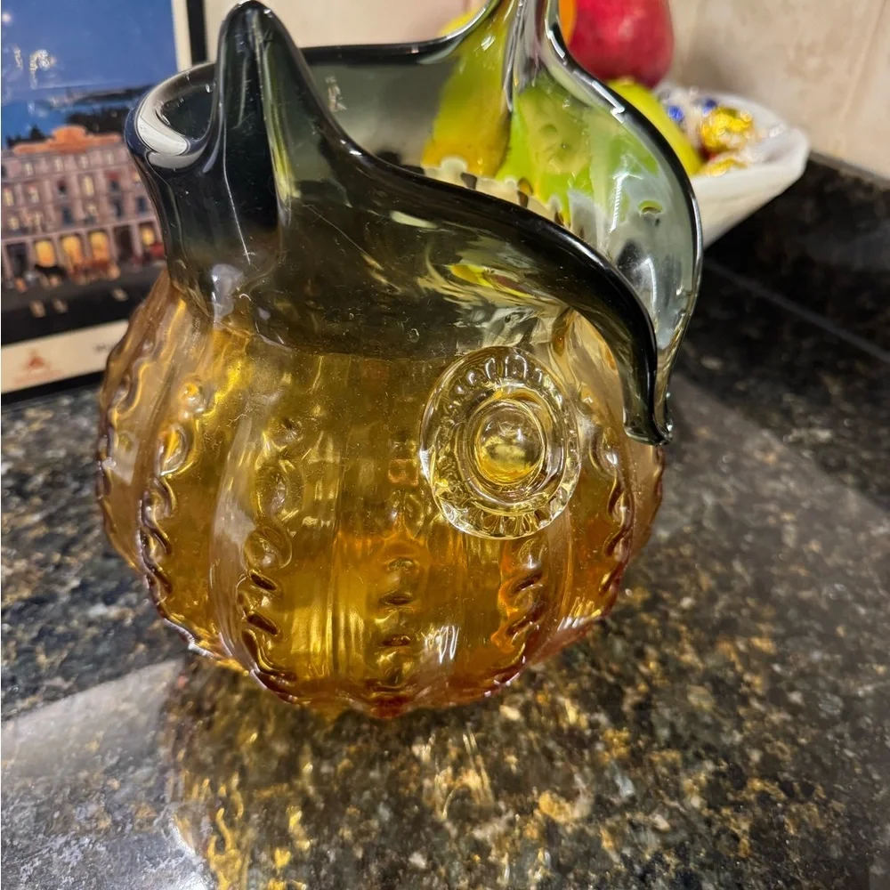 Pier 1 Amber and Black Glass Owl Candle Holder